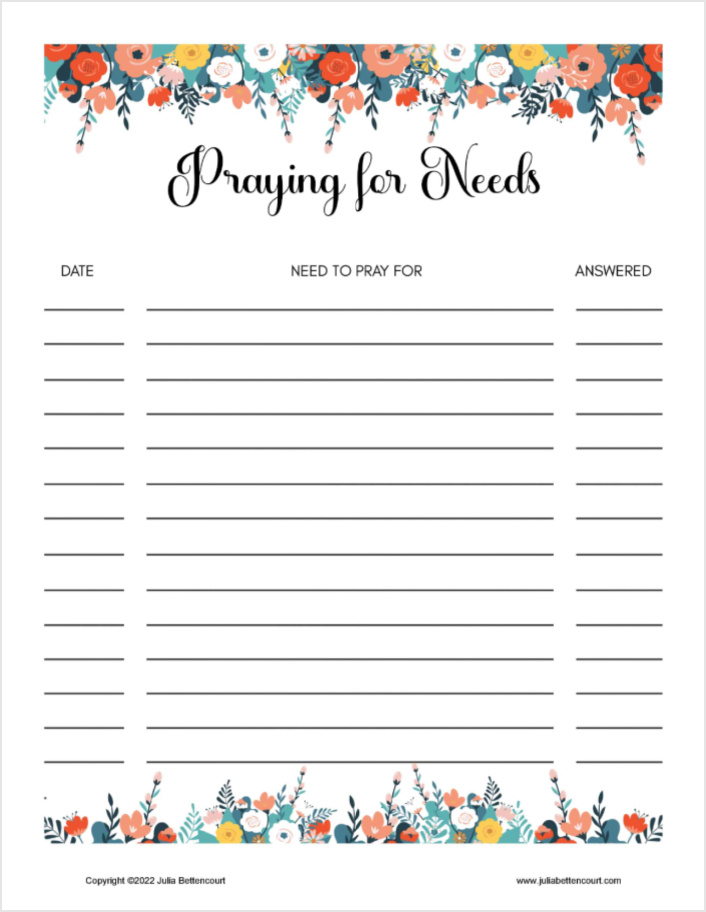 Printable Prayer Needs List