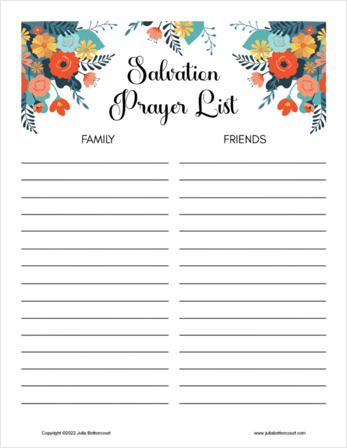 Printable Salvation Prayer List